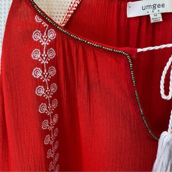 Umgee red boho embroidered tunic top size medium - Picture 9 of 10